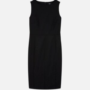 Rochie office C&A-negru Rochie până la genunchi office, de culoare neagră, fără mâneci, prevăzută cu închidere cu fermoar la spate, ușor cambrata în talie și decolteu rotund. Mărimi: 36 Material exterior: 63% poliester, 33% vâscoză, 4% elastan Căptușeală: 100% poliester Culoare: negru